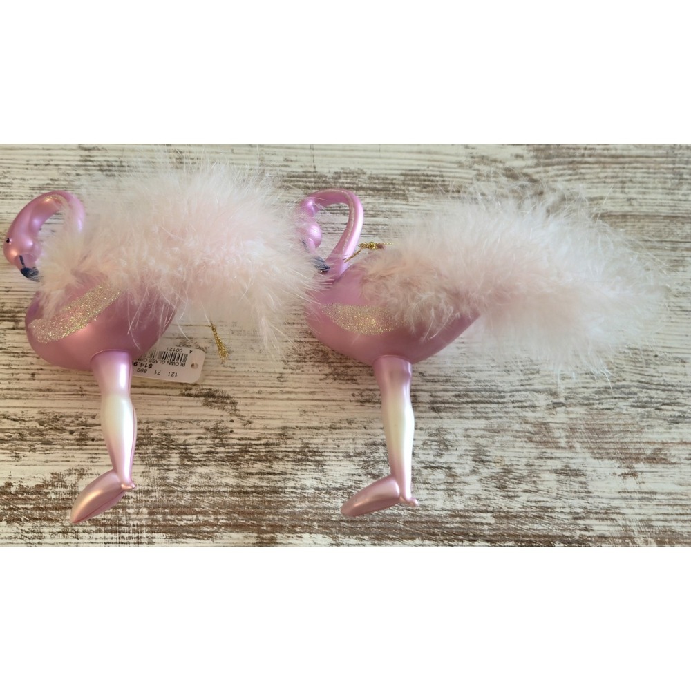 Kohl's Pink Flamingo Blown Glass Christmas Ornaments Feather Tail Set of 2